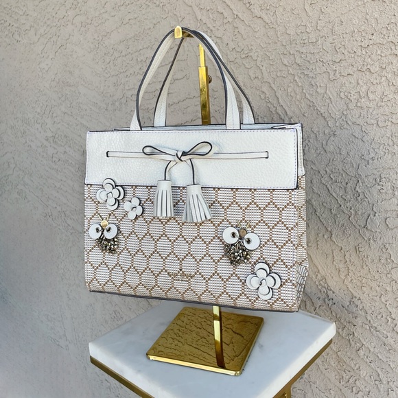 KATE SPADE White & Cream Honeycomb Beaded Bee Leather Crossbody Satchel Bag - Picture 8 of 13